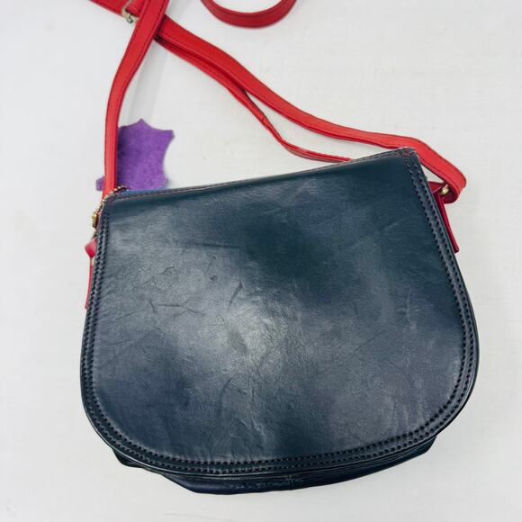Soruka Colorblock Leather Crossbody Bag Blue Red Green Adjustable Strap Artisan - Picture 4 of 12